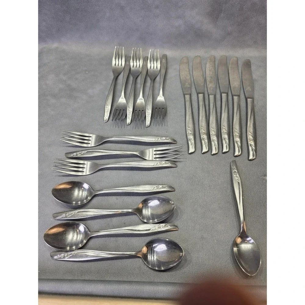 Dixon Deluxe Stainless Steel Flatware Set Floral Rose Pattern 18 Pieces